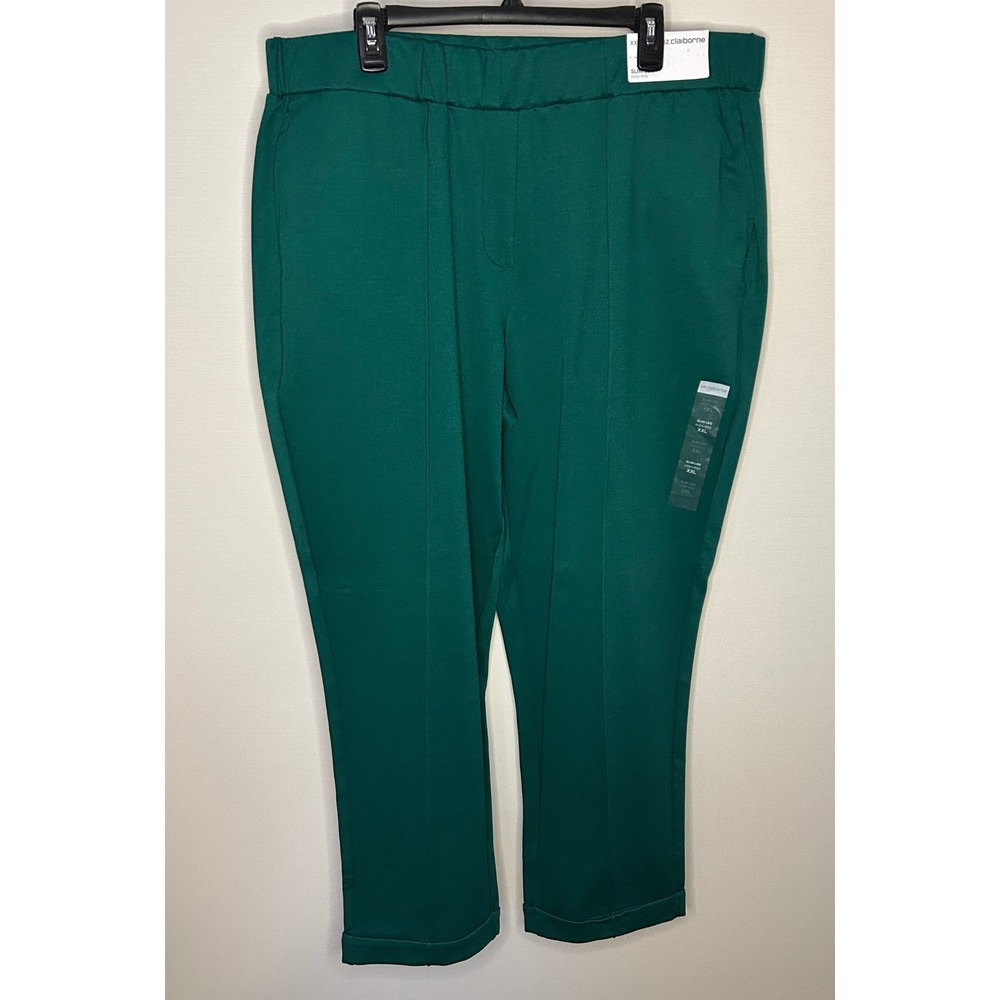 Liz Claiborne Emerald Green Slim Leg High Rise Pants Pull On Women Plus XXL NWT